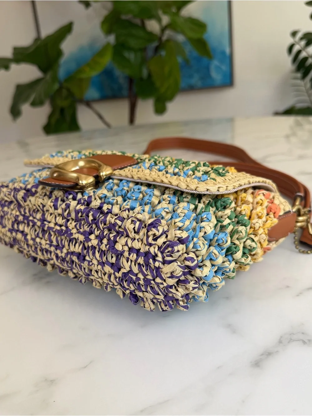 NWOT Coach Soft Tabby Shoulder Crossbody Bag Rainbow Woven Straw & Leather CJ640 - Picture 9 of 16